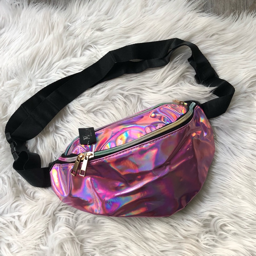Pink iridescent belt bag
